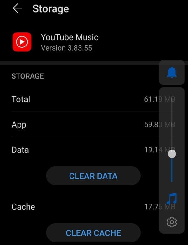 Clear cache on YouTube Music