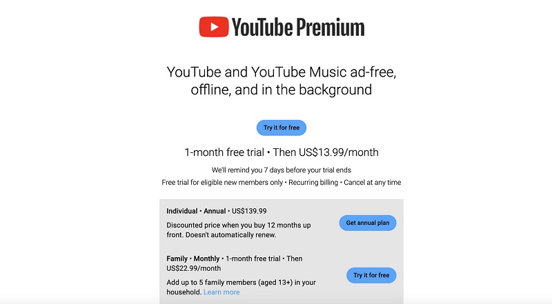 YouTube Premium plans