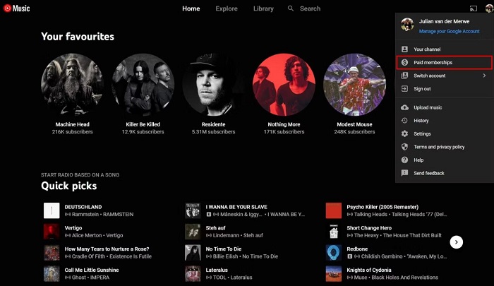 YouTube Music subscription on your computer